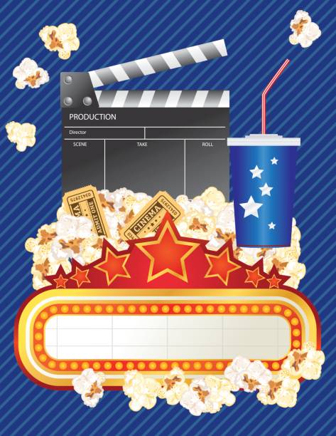 Theatre Elements And Marquee Movie Night Background lots of theatre elements.  Room for text in the marquee sign. theater marquee red carpet movie theater movie stock illustrations