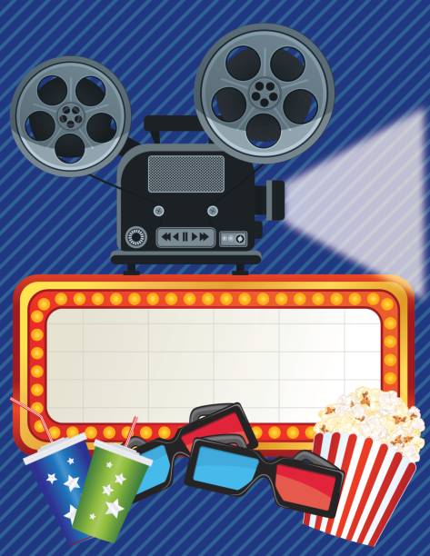 Theatre Elements And Marquee Movie Night Background lots of theatre elements.  Room for text in the marquee sign. theater marquee red carpet movie theater movie stock illustrations