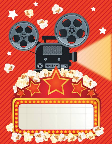 Theatre Elements And Marquee Movie Night Background lots of theatre elements.  Room for text in the marquee sign. theater marquee red carpet movie theater movie stock illustrations
