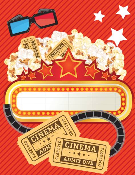 Theatre Elements And Marquee Movie Night Background lots of theatre elements.  Room for text in the marquee sign. theater marquee red carpet movie theater movie stock illustrations