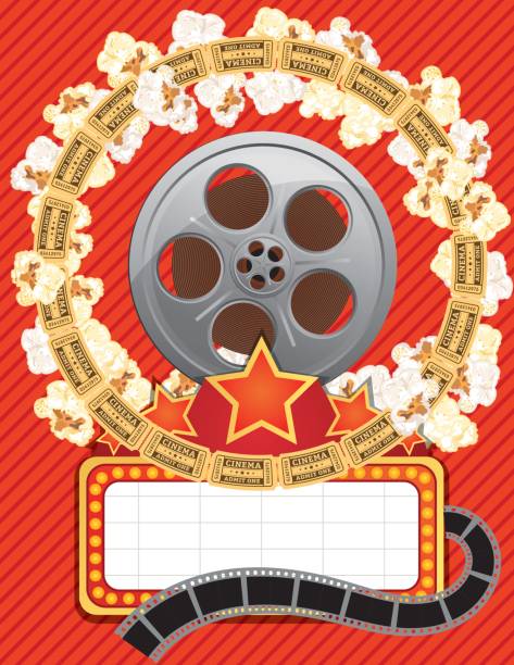 Theatre Elements And Marquee Movie Night Background lots of theatre elements.  Room for text in the marquee sign. theater marquee red carpet movie theater movie stock illustrations