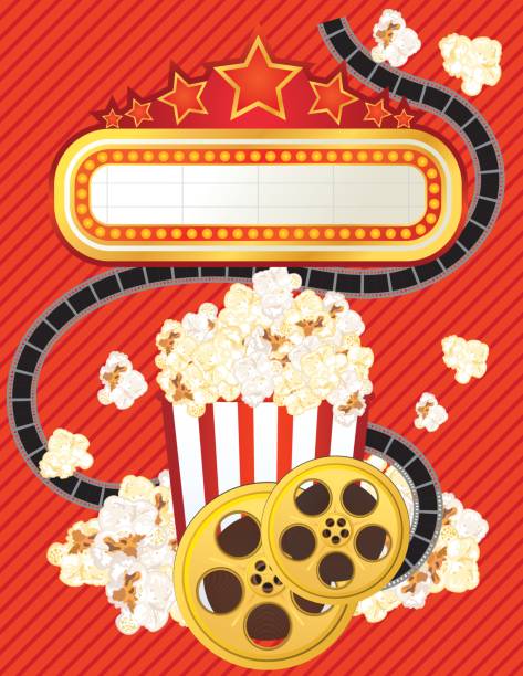 Theatre Elements And Marquee Movie Night Background lots of theatre elements.  Room for text in the marquee sign. theater marquee red carpet movie theater movie stock illustrations