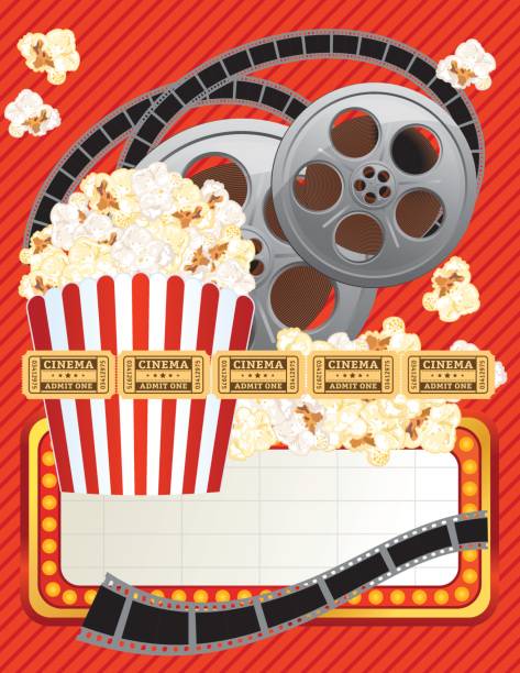 Theatre Elements And Marquee Movie Night Background lots of theatre elements.  Room for text in the marquee sign. theater marquee red carpet movie theater movie stock illustrations