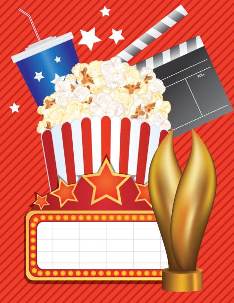 Theatre Elements And Marquee Movie Night Background lots of theatre elements.  Room for text in the marquee sign. theater marquee red carpet movie theater movie stock illustrations