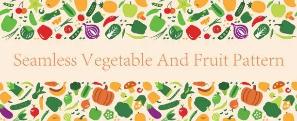 Vector illustration of Seamless pattern of vegetables and fruit. vector illustration