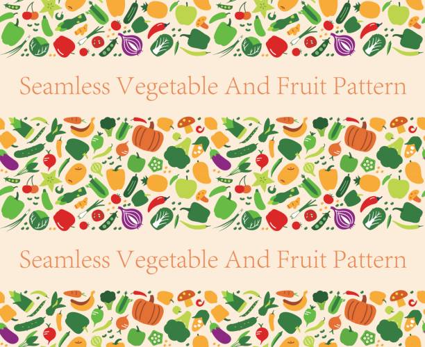 ilustrações de stock, clip art, desenhos animados e ícones de seamless pattern of vegetables and fruit. vector illustration - ingrediente ilustrações