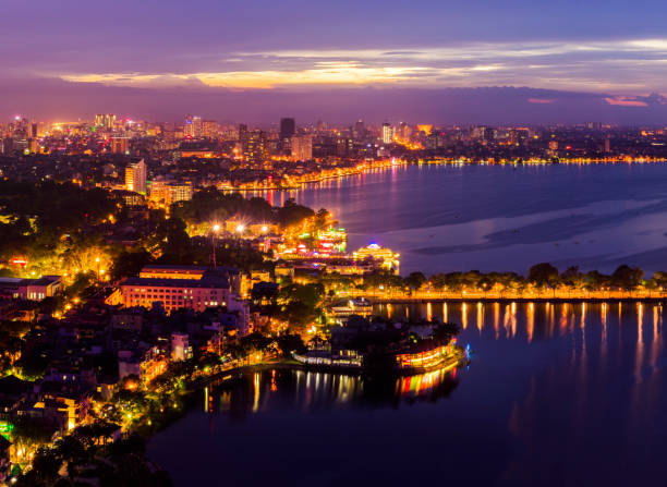istock Hanoi cityscape at twilight at West Lake 643224828