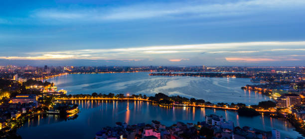 Hanoi cityscape at twilight at West Lake