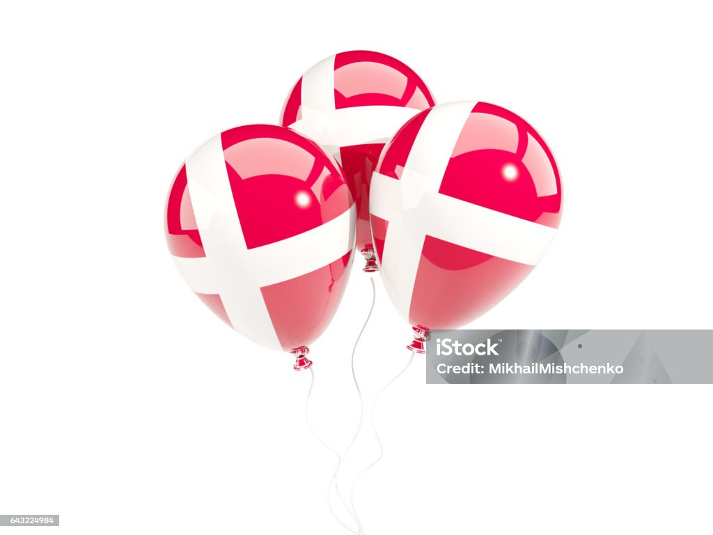 Três balões com bandeira da Dinamarca - Foto de stock de Bandeira Dinamarquesa royalty-free