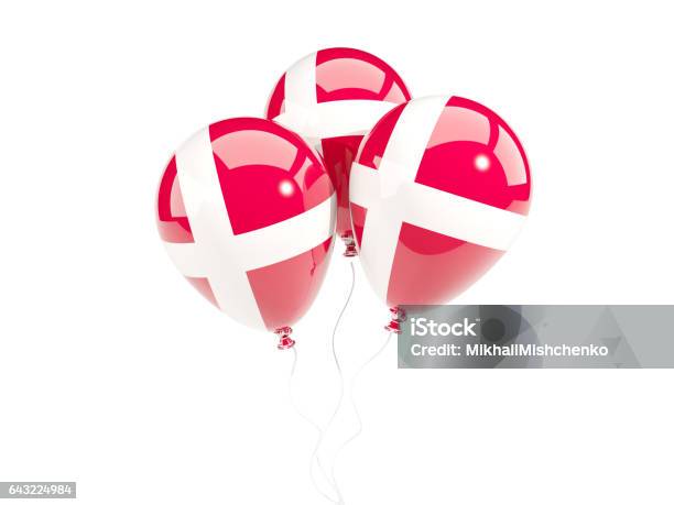 Foto de Três Balões Com Bandeira Da Dinamarca e mais fotos de stock de Bandeira Dinamarquesa - Bandeira Dinamarquesa, Comemoração - Conceito, Dinamarca