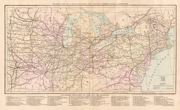 ilustrações de stock, clip art, desenhos animados e ícones de usa railroad map 1881 - 4742