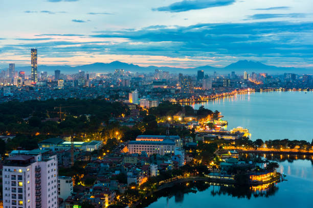 istock Hanoi cityscape at twilight at West Lake 643227744