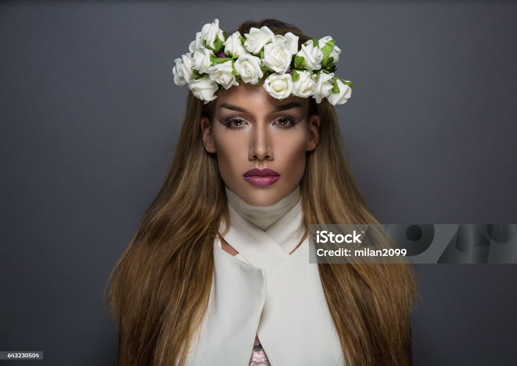 Flower Crown Woman during sunset Floral Crown Stock Photo