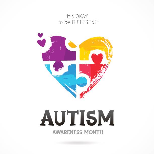 Autism Awareness Month. Puzzle Autism Awareness Month. It's okay to be different. Trend lettering. Multicolored puzzle in the form of heart of brush strokes. Healthcare concept. Vector illustration on white background. autism stock illustrations