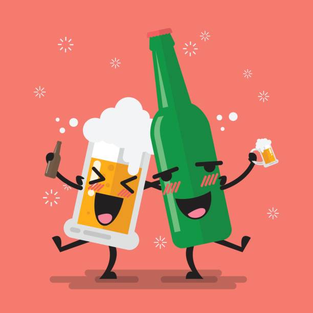 pijany kieliszek do piwa i znak butelki - drunk stock illustrations