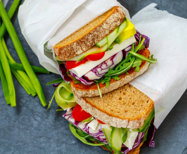 istock Two vegetarian sandwiches with feta cheese 643251384