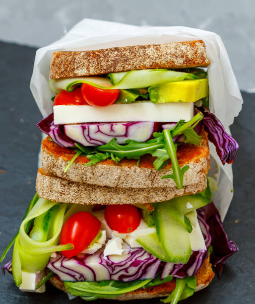 istock Two vegetarian sandwiches with feta cheese 643251422