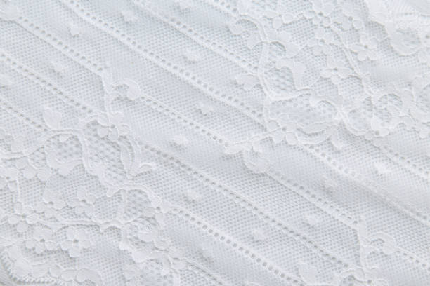 istock White lace with small flowers on the white background 643253720