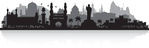 hyderabad indien stadt skyline silhouette - hyderabad stock-grafiken, -clipart, -cartoons und -symbole