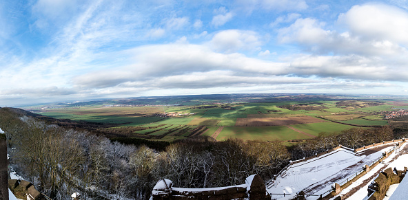 view from Kyffhaeuser monument tio the valley and rural area in Thuringia, Germany.