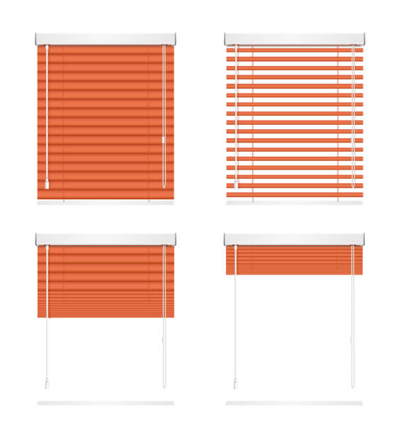 Realistic Red Window Jalousie Roller Shutters Blind Set. Vector Realistic Red Window Jalousie Roller Shutters Blind Horizontal Set Various Positions - Open, Closed and Half-opened. Vector illustration Blinds stock illustrations