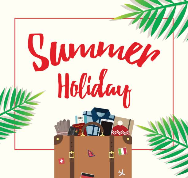 istock Summer Holiday travel luggage with creamy background 643264056