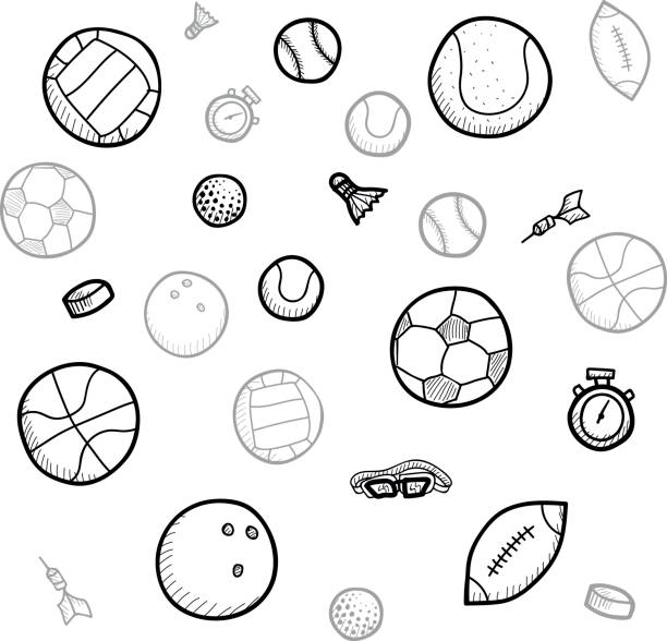 Hand drawn sport ball collection Football, rugby, basketball, beach ball and other sport objects. inflatable soccer balls stock illustrations