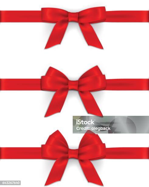 Set Of Vector Realistic Red Ribbons And Bows Stock Illustration