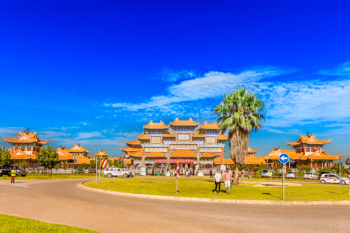 Bronkhorstspruit, South Africa - January 29, 2017: Tourists at the Nan Hua Temple the largest Buddhist temple and seminary in Africa, it is situated in Bronkhorstspruit, South Africa. Taken during the New Year festivities. It covers an area of 600 acres and is the African headquarters of the Fo Guang Shan Order.