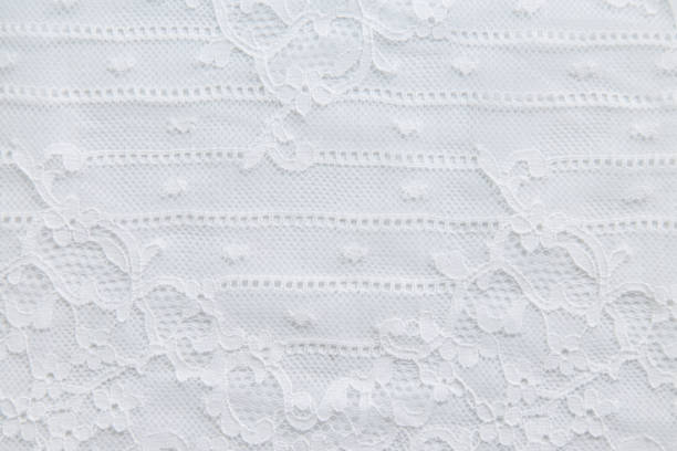 istock White lace with small flowers on the white background 643289114