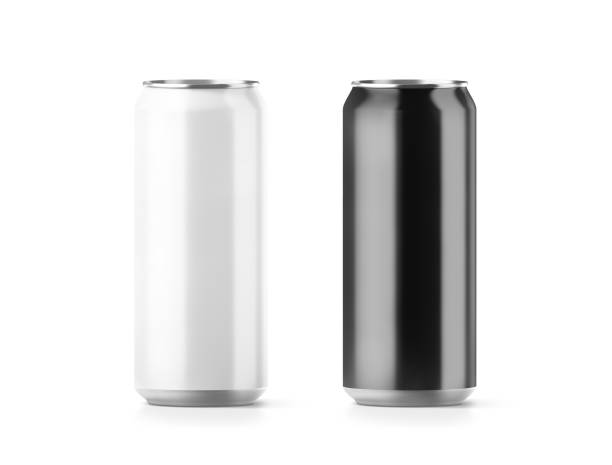 istock Blank big black and white aluminium soda can mockup set 643293028