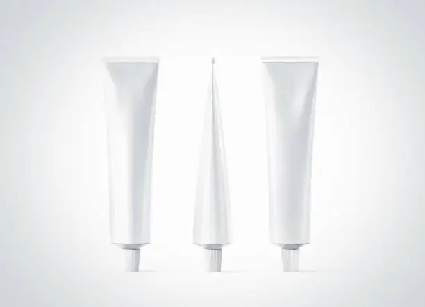 Blank white ointment tube mockup set, front, back and side view, 3d rendering. Clear skincare cream pack design mock up. Clean gel bottle template, logo branding presentation. Empty cosmetic paste.