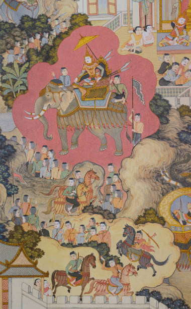 istock Thai temple mural painting 643297776