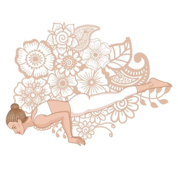 Women silhouette. Peacock yoga pose. Mayurasana Women silhouette on paisley mehndi ormanent background. Peacock yoga pose. Mayurasana. Vector illustration garudasana illustrations stock illustrations