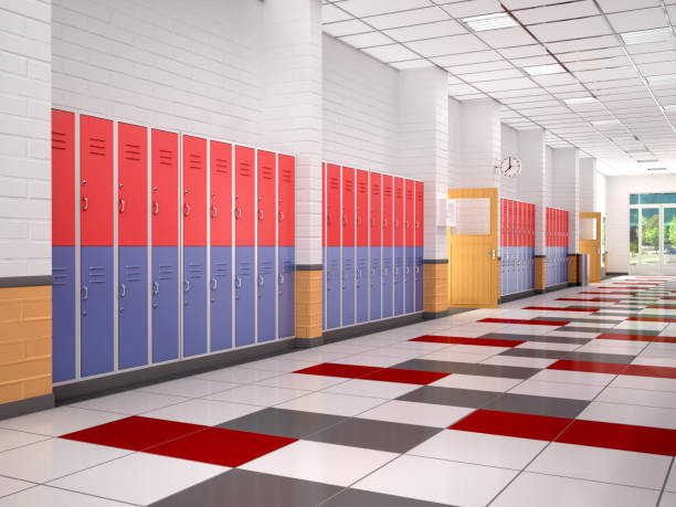 istock lockers in the high school hallway. 643298344