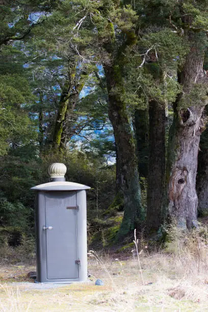 bio mobile toilet in camping side milfordsound fiordland national park new zealand