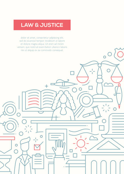 prawa i sprawiedliwości - broszura szablon projektu linii plakat a4, - prawnik obrazy stock illustrations