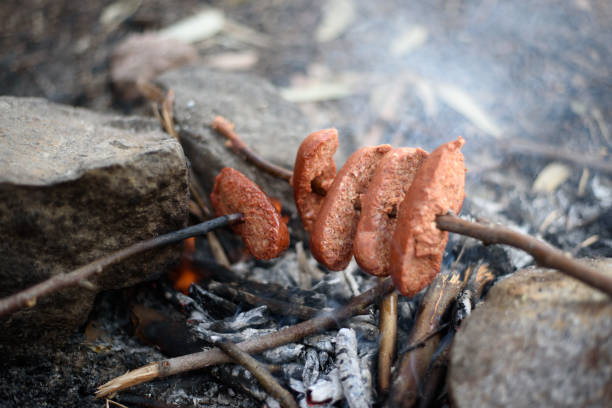 istock Sausage Turkish Sucuk with Flames 643317350
