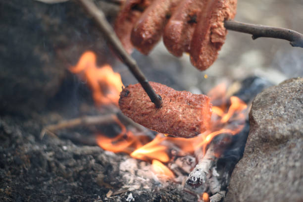 istock Sausage Turkish Sucuk with Flames 643317524