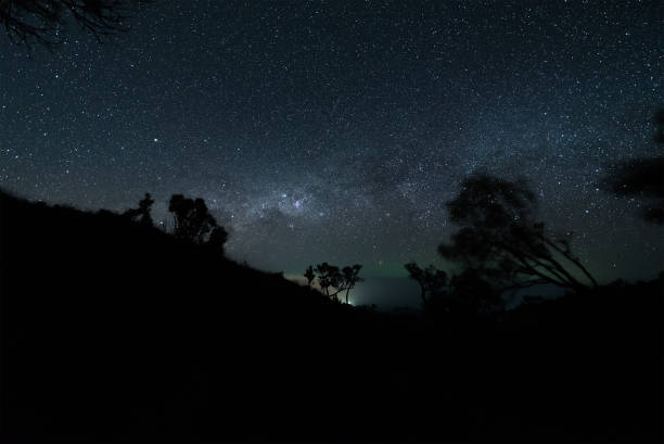 istock Milky way illuminated above dark silhouette forest 643336646