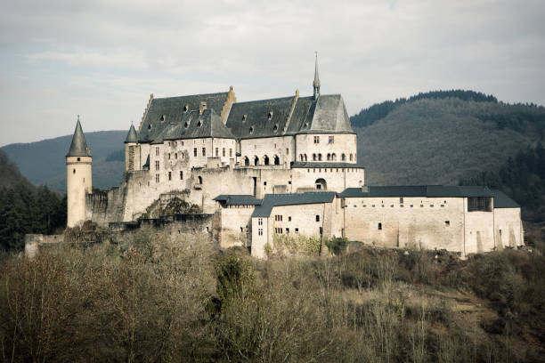 Vianden Castle, Luxembourg. Vianden, Luxembourg - February 19, 2017: Vianden Castle, Luxembourg. Vianden castle is one of the largest fortified castles west of the River Rhine, it is located in the village of Vianden in the north of Luxembourg. The castle was built in the Romanesque style from the 11th to 14th centuries vianden stock pictures, royalty-free photos & images