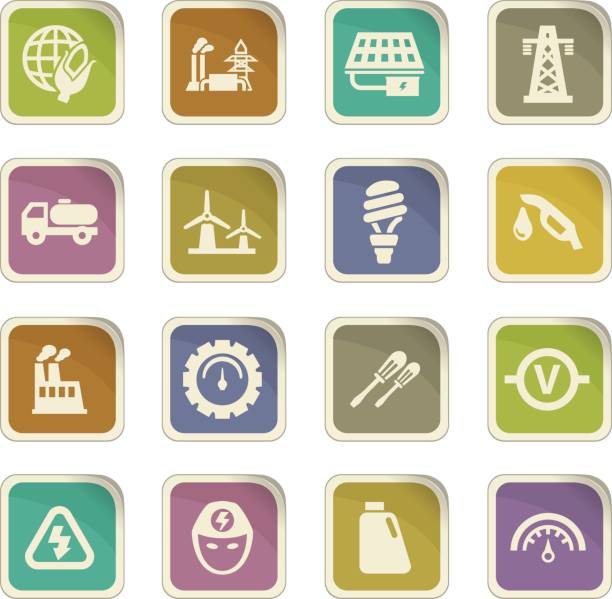 Alternative energy icons set Alternative energy icons set for web sites and user interface gas fired power station stock illustrations