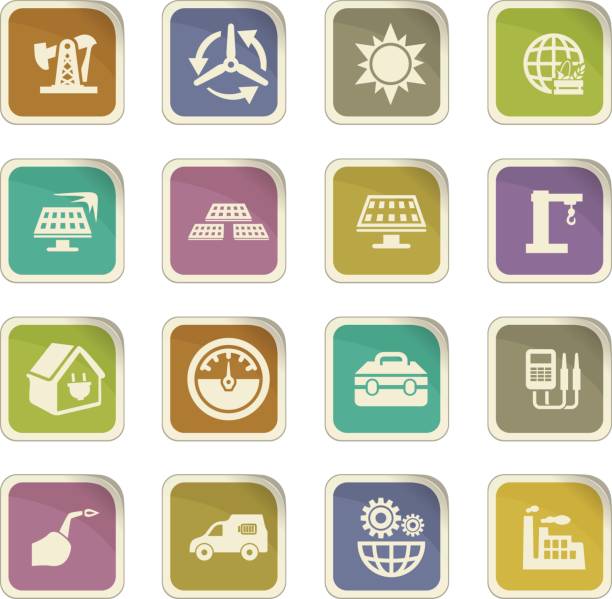 Alternative energy icons set Alternative energy icons set for web sites and user interface gas fired power station stock illustrations