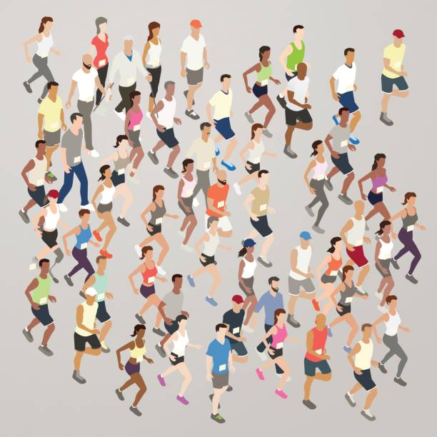 ilustrações de stock, clip art, desenhos animados e ícones de marathon runners illustration - on top of illustrations