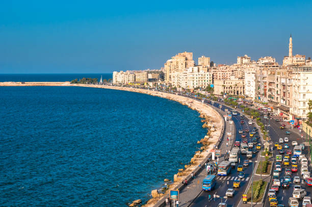 Vista do porto de Alexandria, Egipto - fotografia de stock