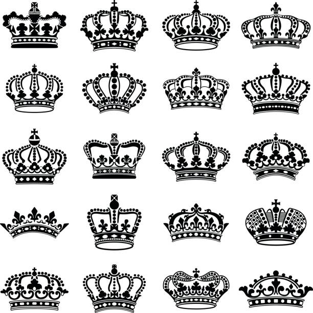Crown icon collection - vector silhouette Royal king and queen crown illustration queen crown stock illustrations