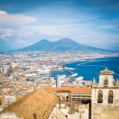 Naples, Vesuvius and buildings from San Martino. Campania, Italy