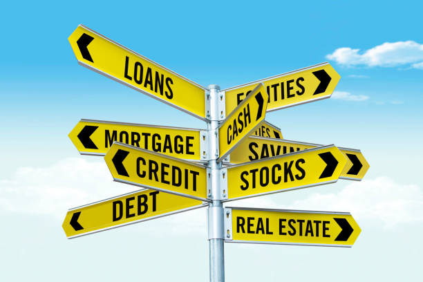 Financial decisions Road signs symbolising Financial decisions types of loans stock pictures, royalty-free photos & images