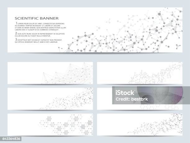 Ilustración de Conjunto De Banners Científicas Moderna Molécula Estructura Adn Y Neuronas Resumen De Antecedentes Medicina Ciencia Tecnología Negocios Plantillas De Sitio Web Gráficos Vectoriales Escalables y más Vectores Libres de Derechos de Fondos