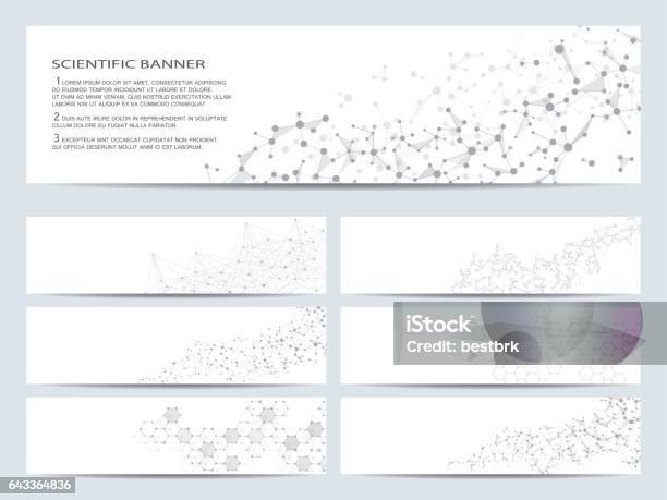Set Of Modern Scientific Banners Molecule Structure Dna And Neurons Abstract Background Medicine Science Technology Business Website Templates Scalable Vector Graphics Stock Illustration - Download Image Now